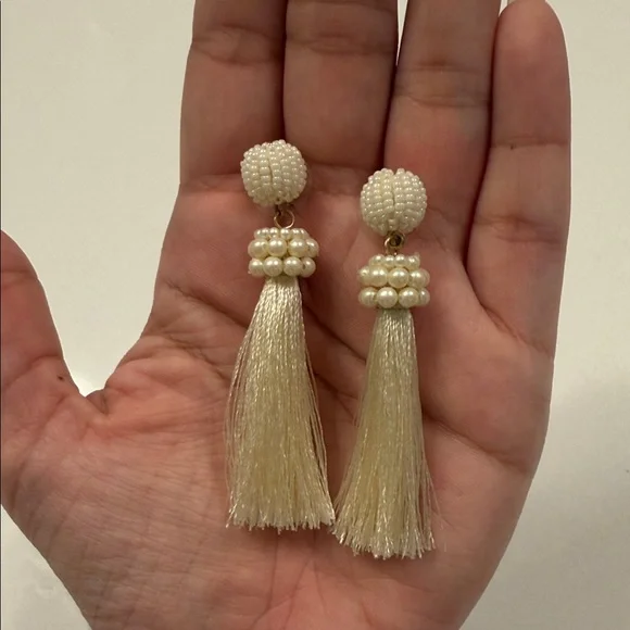 LOFT Cream Beaded Tassel Earrings - Picture 1 of 3